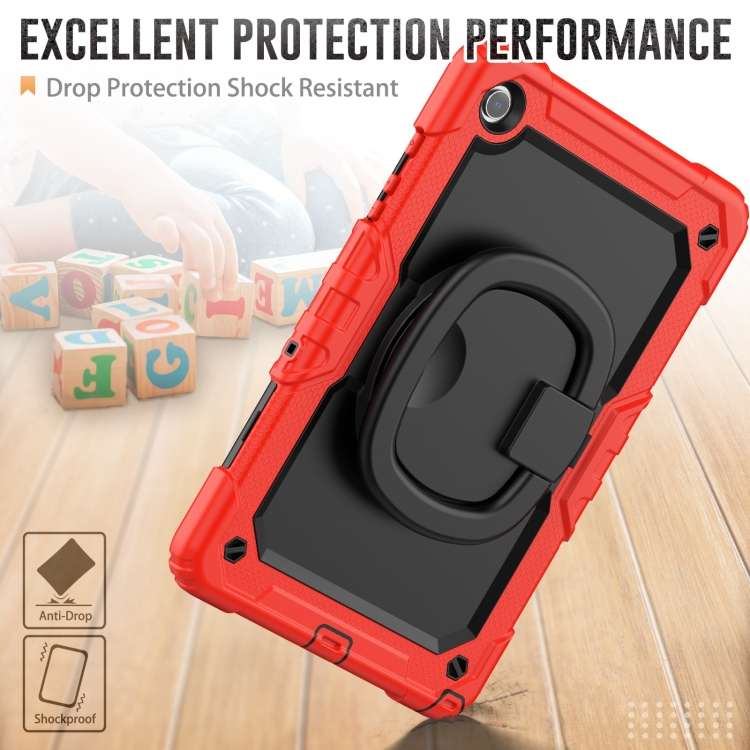 For Samsung Galaxy Tab A9+ Handle Silicone Hydric PC Tablet Case with Shoulder Strap(Red)