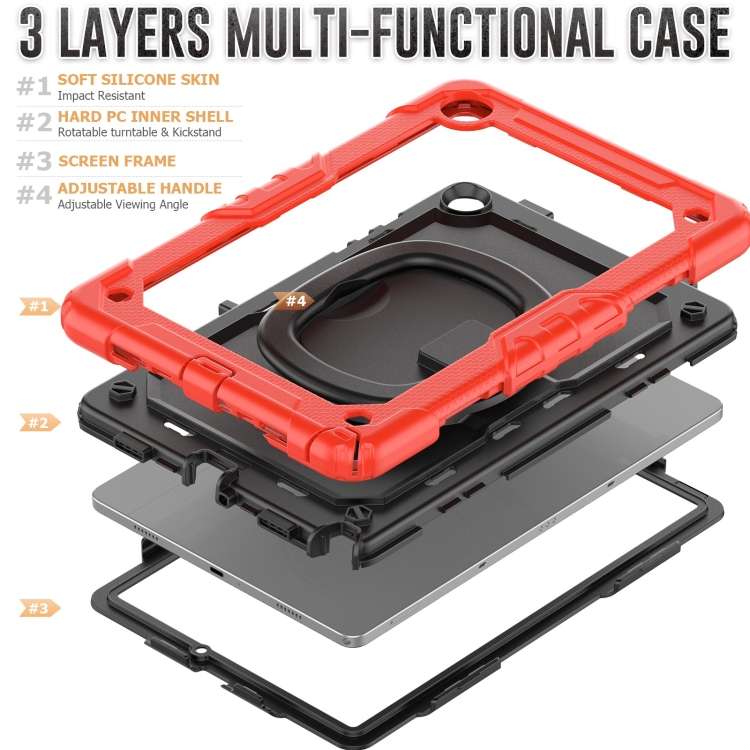 For Samsung Galaxy Tab A9+ Handle Silicone Hydric PC Tablet Case with Shoulder Strap(Red)
