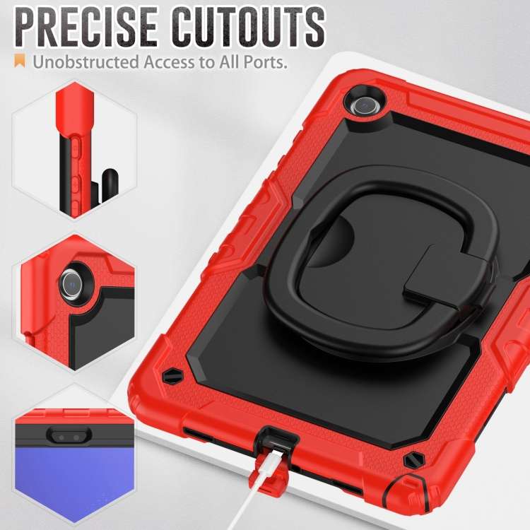 For Samsung Galaxy Tab A9+ Handle Silicone Hydric PC Tablet Case with Shoulder Strap(Red)