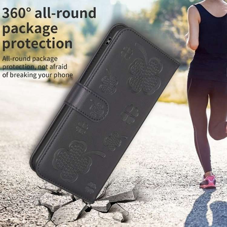 For Nokia C12 Four-leaf Embossed Leather Phone Case(Black)