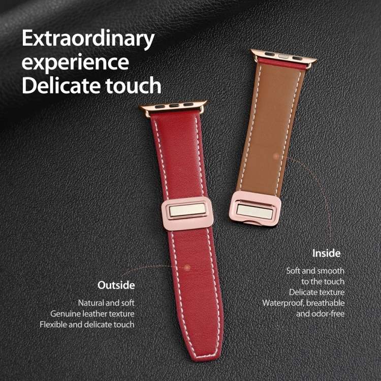 For Apple Watch Ultra 2 49mm DUX DUCIS YA Series Magnetic Buckle Genuine Leather Watch Band(Red)