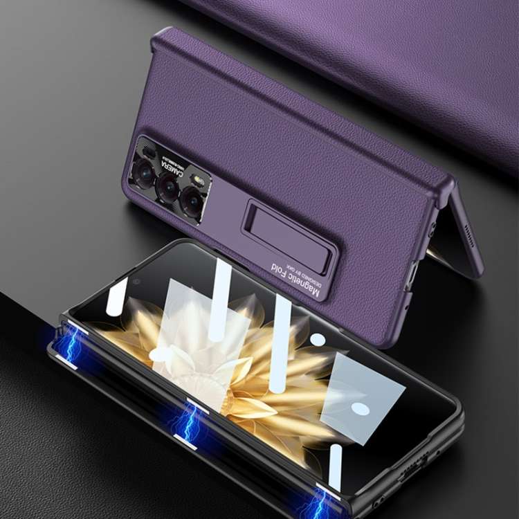 For Honor Magic V2 GKK Integrated Magnetic Hinge Flip Leather Phone Case with Holder(Carbon Fibre)