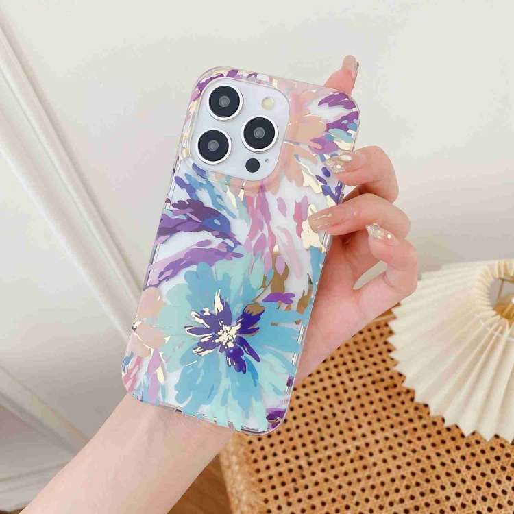 For iPhone 13 Pro Max Electroplated Symphony Phone Case(Watercolor Flower)