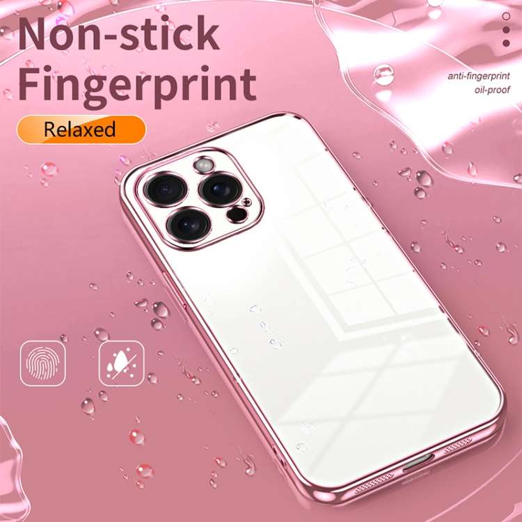 For iPhone 15 Pro Max Transparent Plating Fine Hole Phone Case(Pink)