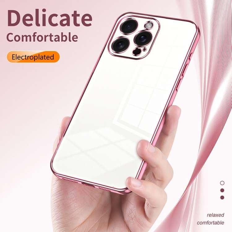 For iPhone 15 Pro Max Transparent Plating Fine Hole Phone Case(Pink)