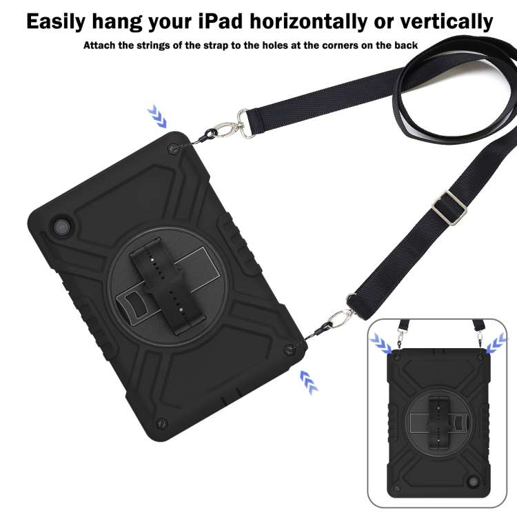 For Samsung Galaxy Tab A8 X200 X Rotation PC Hybrid Silicone Tablet Case with Strap(Full Black)