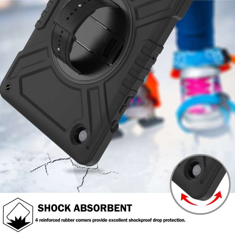 For Samsung Galaxy Tab A8 X200 X Rotation PC Hybrid Silicone Tablet Case with Strap(Full Black)