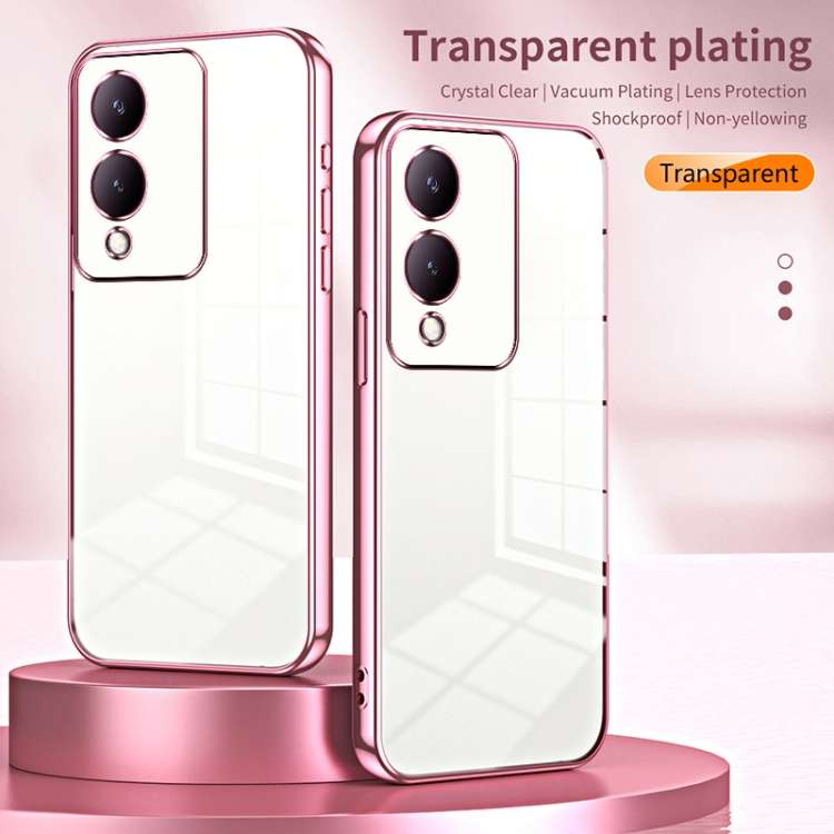 For vivo Y17s Transparent Plating Fine Hole Phone Case(Pink)