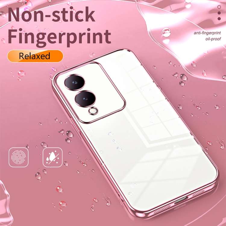 For vivo Y17s Transparent Plating Fine Hole Phone Case(Pink)