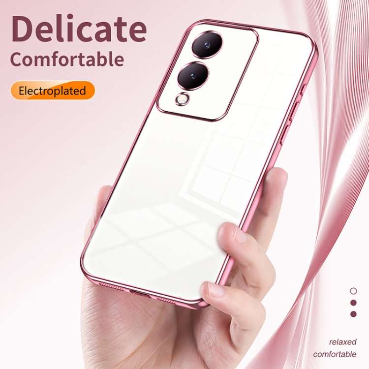 For vivo Y17s Transparent Plating Fine Hole Phone Case(Pink)