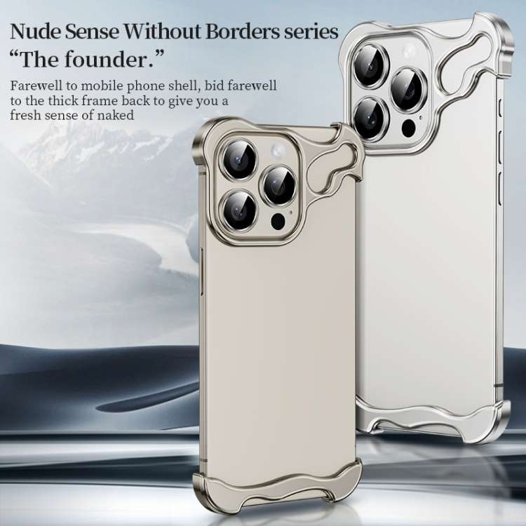 For iPhone 14 Pro Frameless Metal Corner Pad Phone Case with Lens Film(Blue)