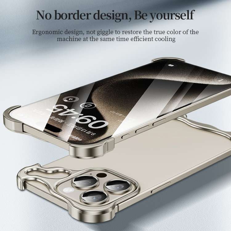 For iPhone 14 Pro Frameless Metal Corner Pad Phone Case with Lens Film(Blue)