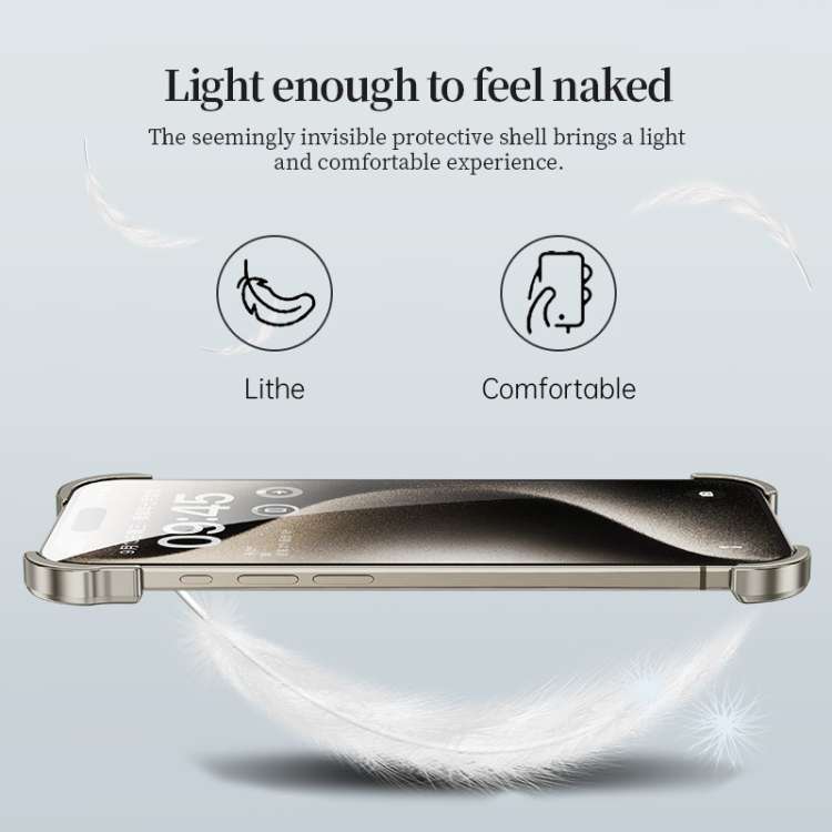 For iPhone 14 Pro Frameless Metal Corner Pad Phone Case with Lens Film(Blue)
