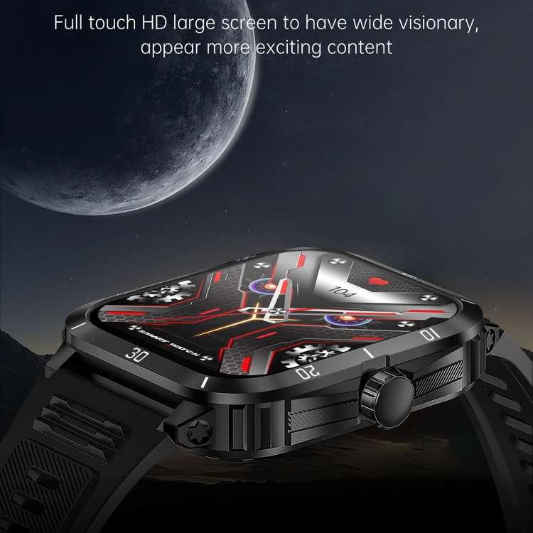 KT71 1.96 inch HD Square Screen Rugged Smart Watch Supports Bluetooth Calls/Sleep Monitoring/Blood O
