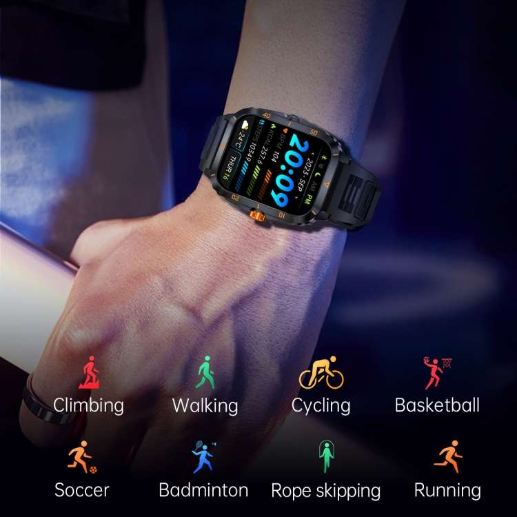 KT71 1.96 inch HD Square Screen Rugged Smart Watch Supports Bluetooth Calls/Sleep Monitoring/Blood O