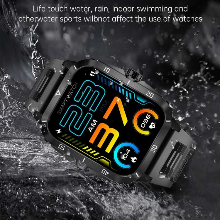 KT71 1.96 inch HD Square Screen Rugged Smart Watch Supports Bluetooth Calls/Sleep Monitoring/Blood O