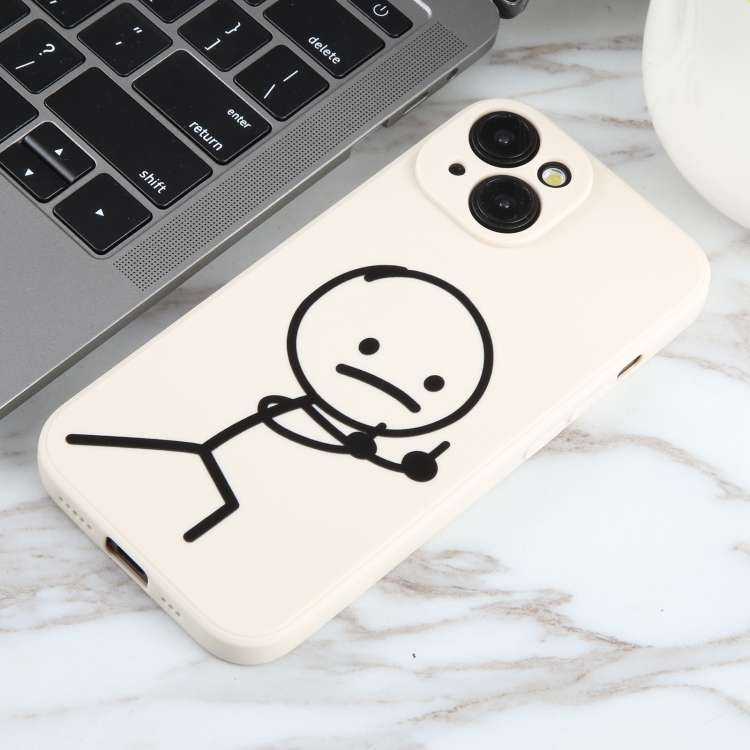 For iPhone 15 Stickman Pattern Liquid Silicone Phone Case(White)