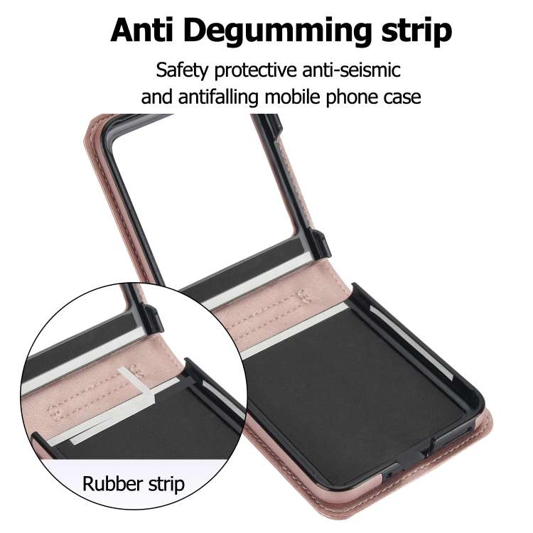 For Motorola Razr 40 Ultra Rhombic Texture Phone Case with Long & Short Lanyard(Rose Gold)