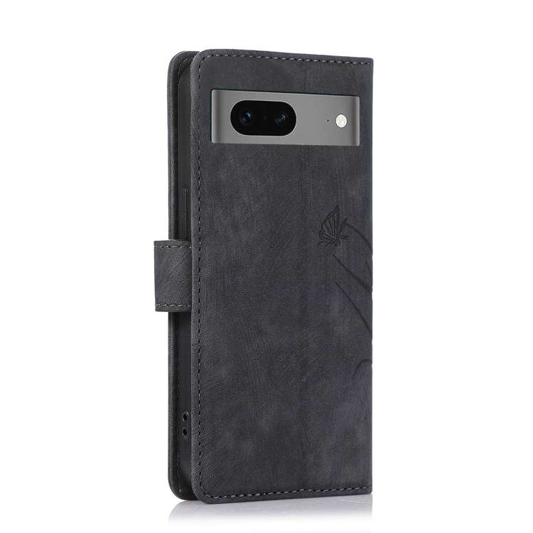 For Google Pixel 7a Orchid Butterfly Embossed Leather Phone Case(Black)