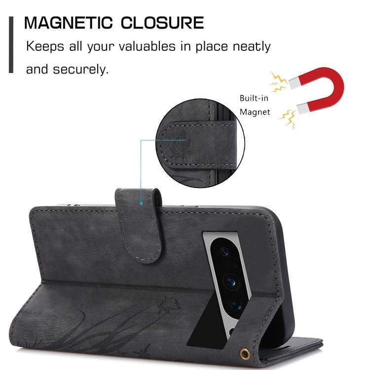 For Google Pixel 7a Orchid Butterfly Embossed Leather Phone Case(Black)