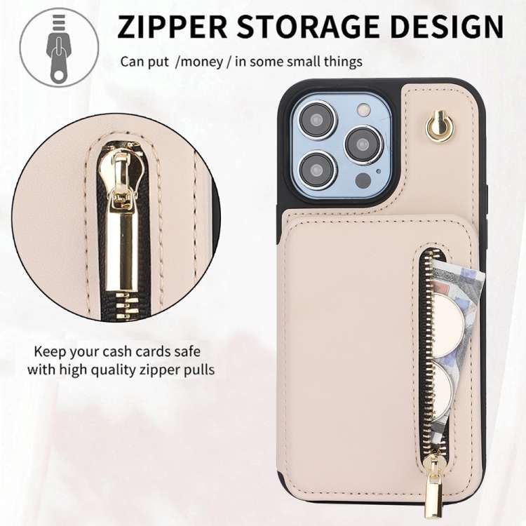 For iPhone SE 2020 / 2020 / 8 / 7 YM006 Skin Feel Zipper Card Bag Phone Case with Dual Lanyard(Apri