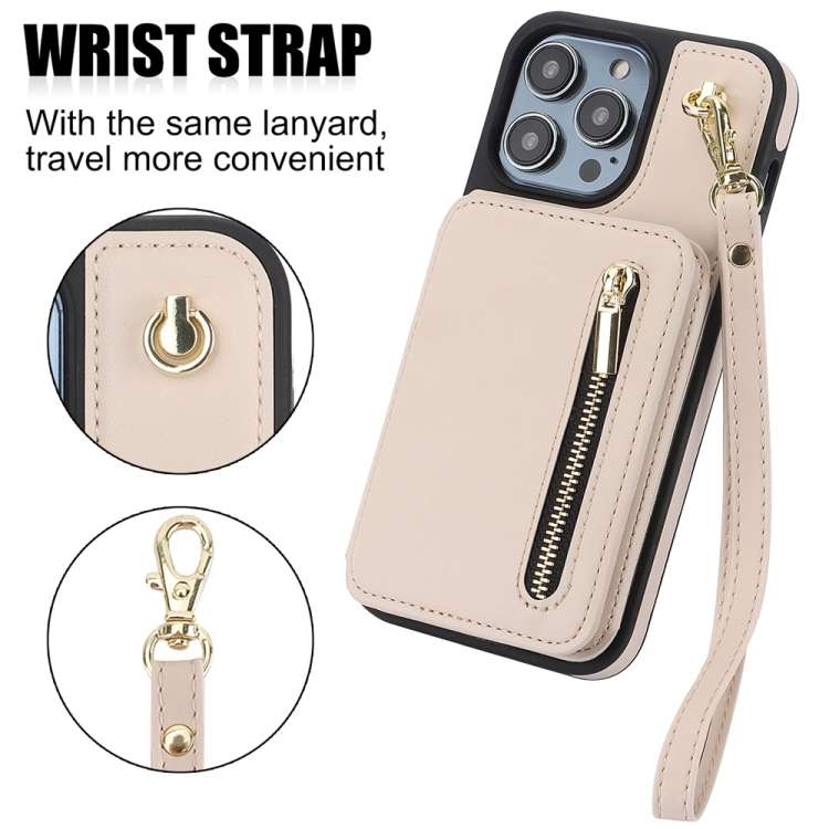 For iPhone SE 2020 / 2020 / 8 / 7 YM006 Skin Feel Zipper Card Bag Phone Case with Dual Lanyard(Apri