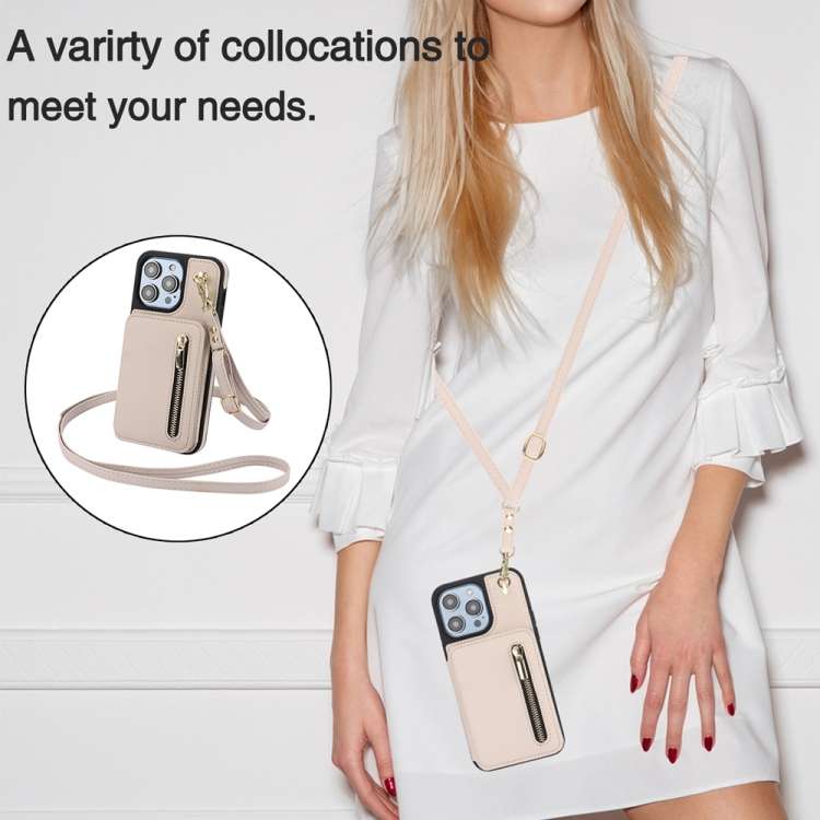For iPhone SE 2020 / 2020 / 8 / 7 YM006 Skin Feel Zipper Card Bag Phone Case with Dual Lanyard(Apri