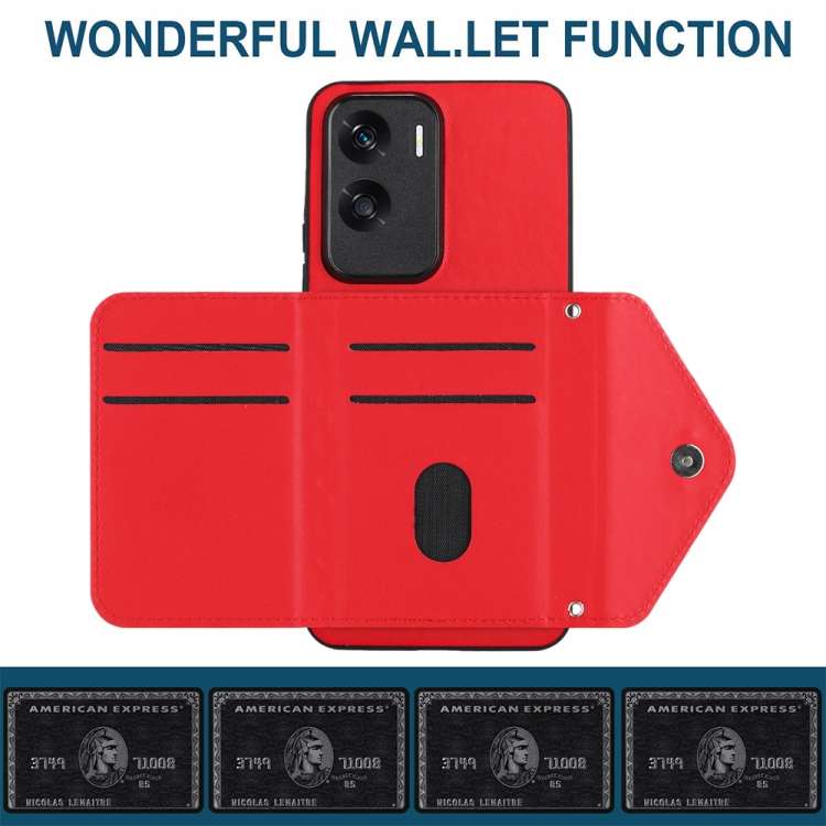 For Honor X50i Rhombic Texture Card Bag RFID Phone Case with Long Lanyard(Red)