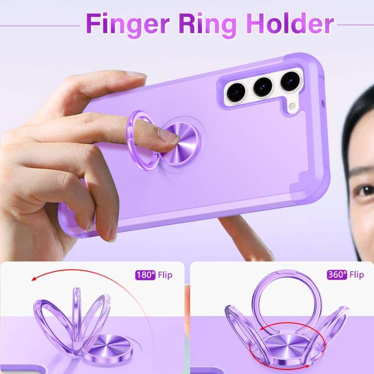 For Samsung Galaxy S23 5G L2 Rotating Ring Holder Magnetic Phone Case(Light Purple)