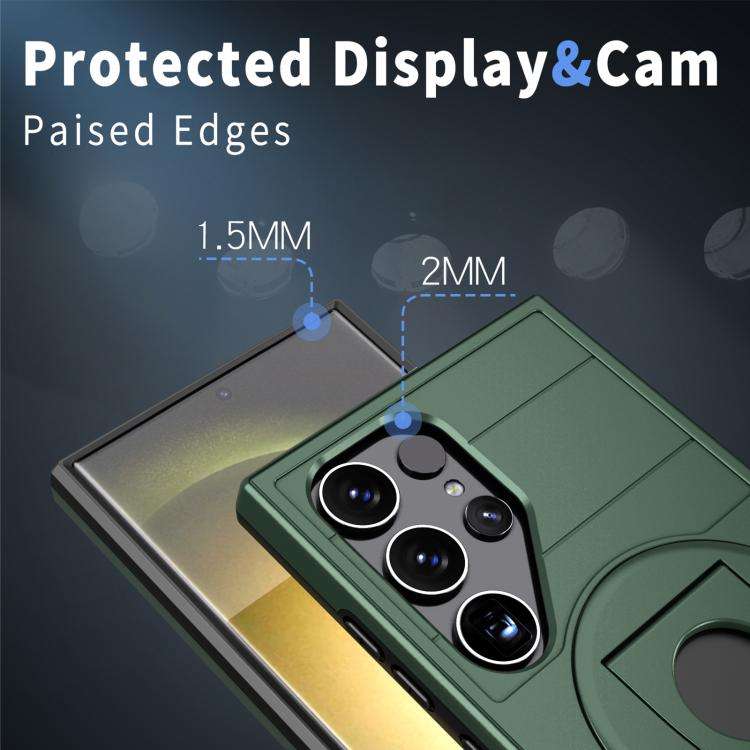 For Samsung Galaxy S24 Ultra 5G MagSafe Ring Holder Armor Phone Case(Deep Green)