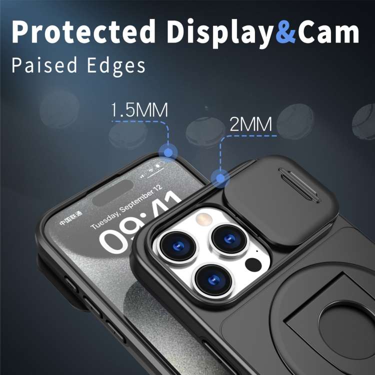 For iPhone 11 Pro Max Camshield MagSafe Ring Holder Armor Phone Case(Black)