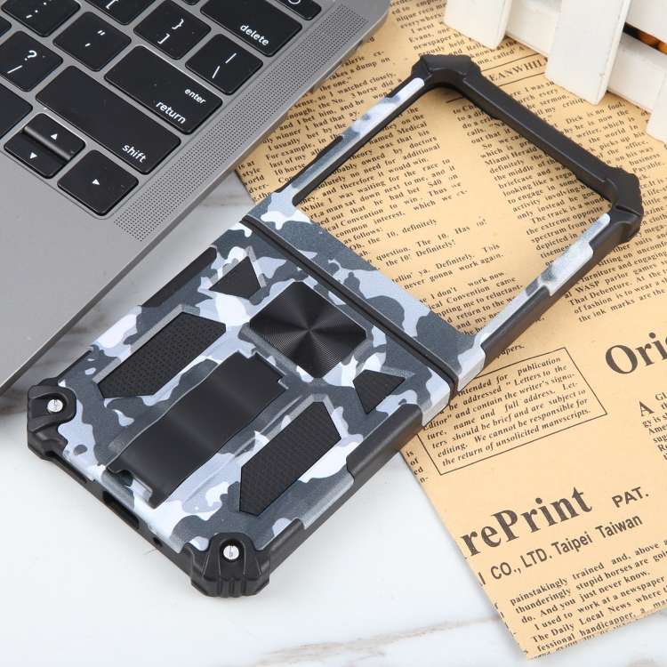 For Motorola Razr 40 Ultra Camouflage Armor Kickstand TPU + PC Magnetic Phone Case(Grey)