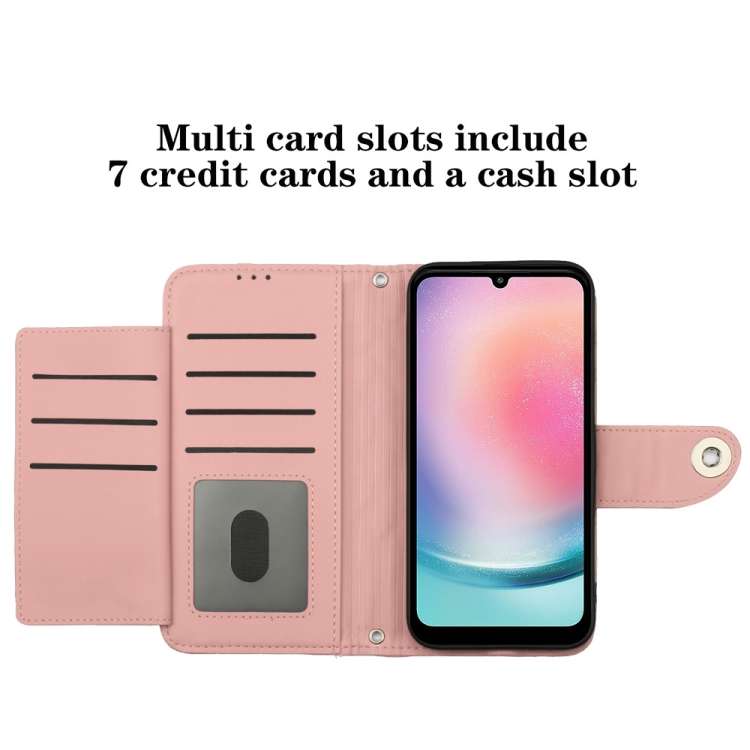 For Samsung Galaxy A54 Rhombic Texture Flip Leather Phone Case with Lanyard(Coral Pink)