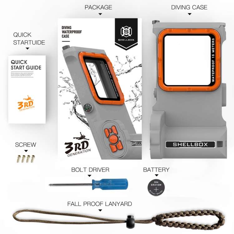 Diving Shell Gen3 Bluetooth Waterproof Phone Case(Grey Orange)