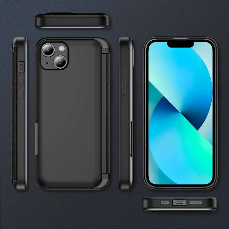 For iPhone 13 3 in 1 Flip Holder Phone Case(Black)