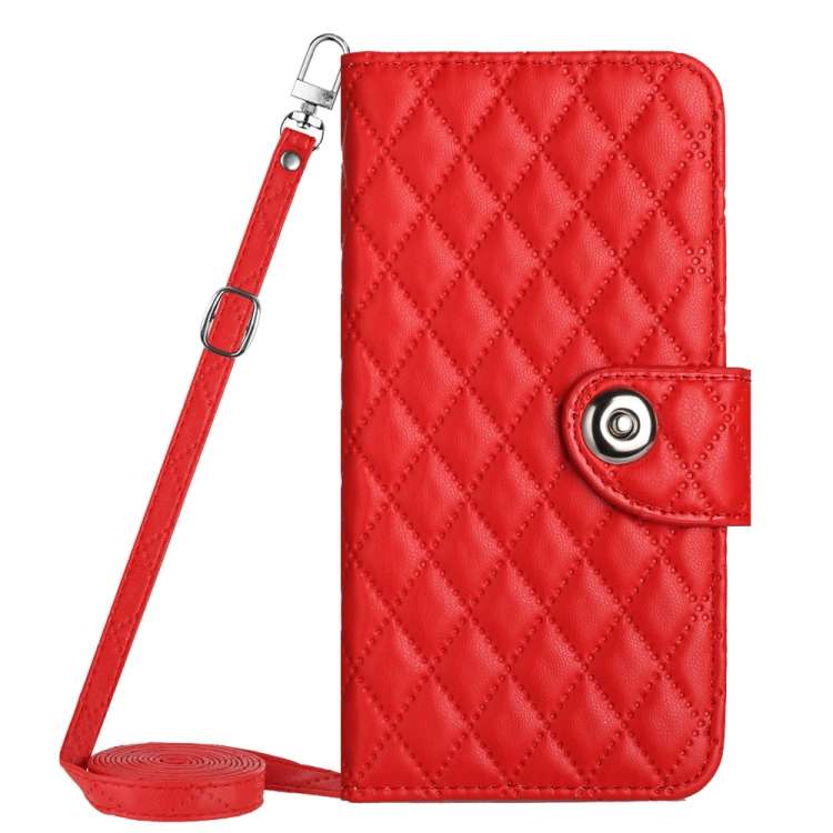 For Motorola Moto G Stylus 5G 2023 Rhombic Texture Flip Leather Phone Case with Long Lanyard(Red)