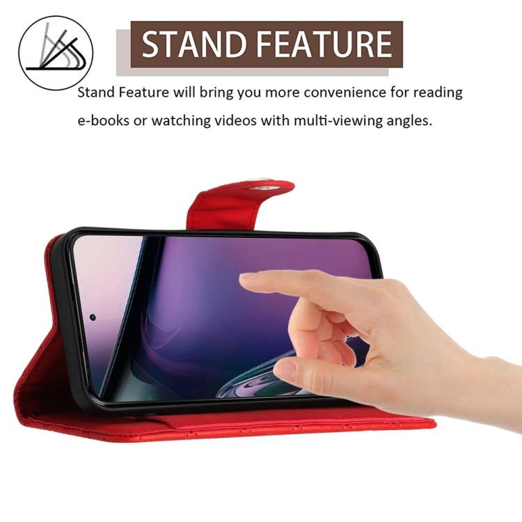 For Motorola Moto G Stylus 5G 2023 Rhombic Texture Flip Leather Phone Case with Long Lanyard(Red)