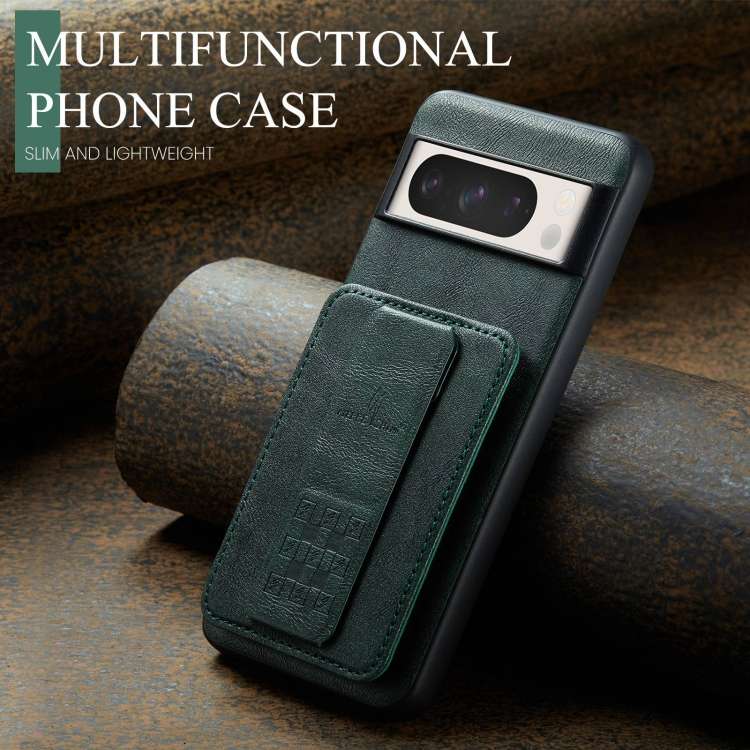 For Google Pixel 8a Fierre Shann Oil Wax Cow Leather Card Holder Back Phone Case(Green)