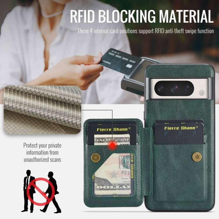 For Google Pixel 8a Fierre Shann Oil Wax Cow Leather Card Holder Back Phone Case(Green)