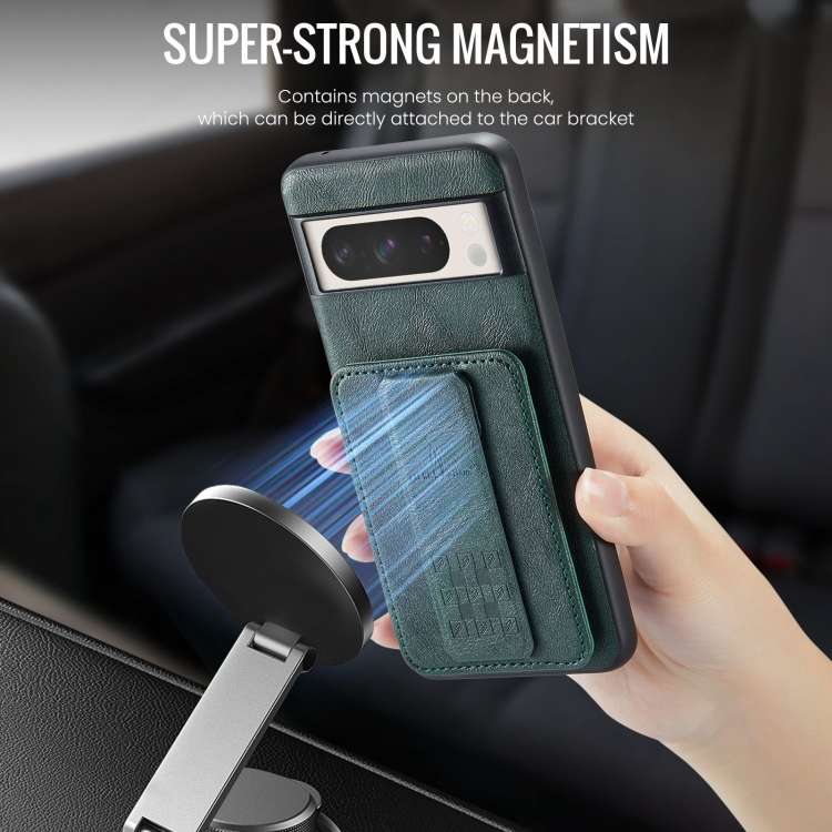 For Google Pixel 8a Fierre Shann Oil Wax Cow Leather Card Holder Back Phone Case(Green)