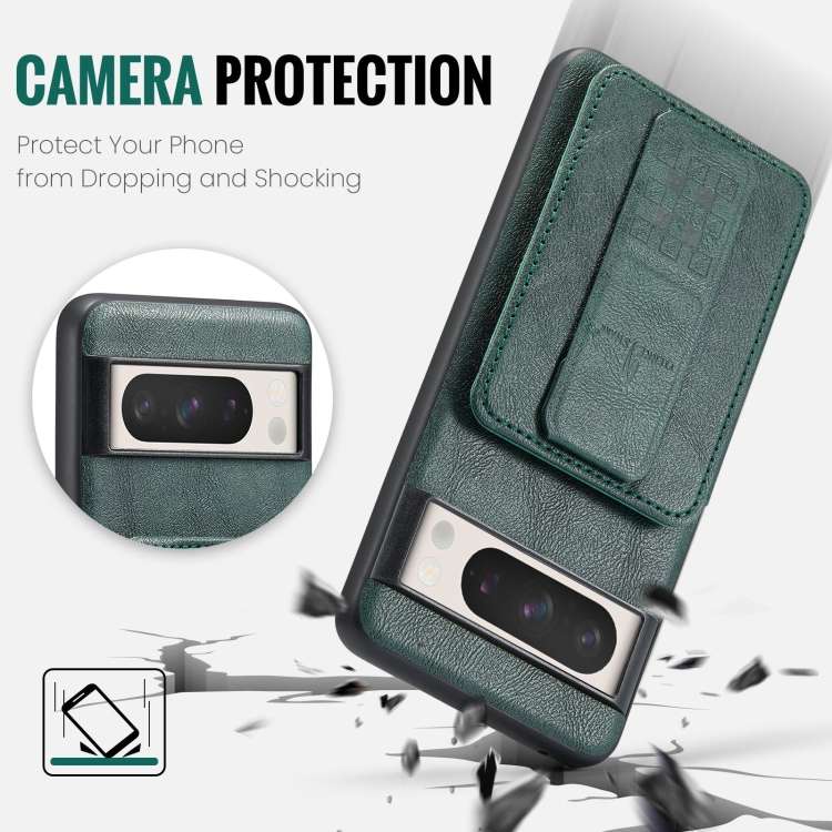For Google Pixel 8a Fierre Shann Oil Wax Cow Leather Card Holder Back Phone Case(Green)
