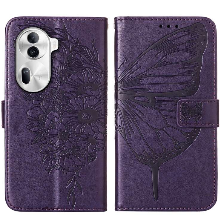 For OPPO Reno11 Pro 5G Global Embossed Butterfly Leather Phone Case(Dark Purple)