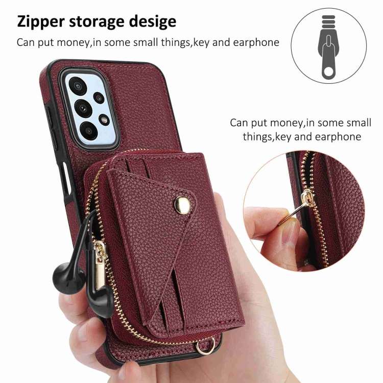 For Samsung Galaxy A05s Crossbody Zipper Card Bag RFID Anti-theft Phone Case(Wine Red)