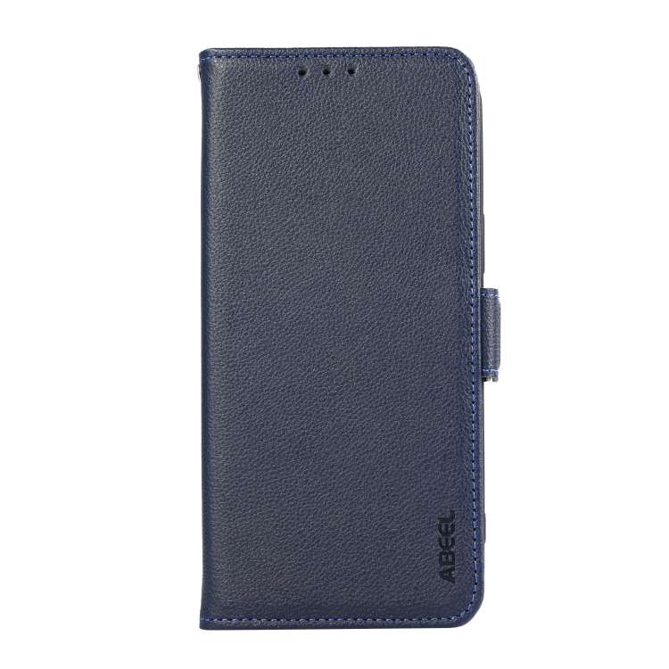 For iPhone 12 Pro Max ABEEL Side-Magnetic Litchi Pattern Leather RFID Phone Case(Blue)