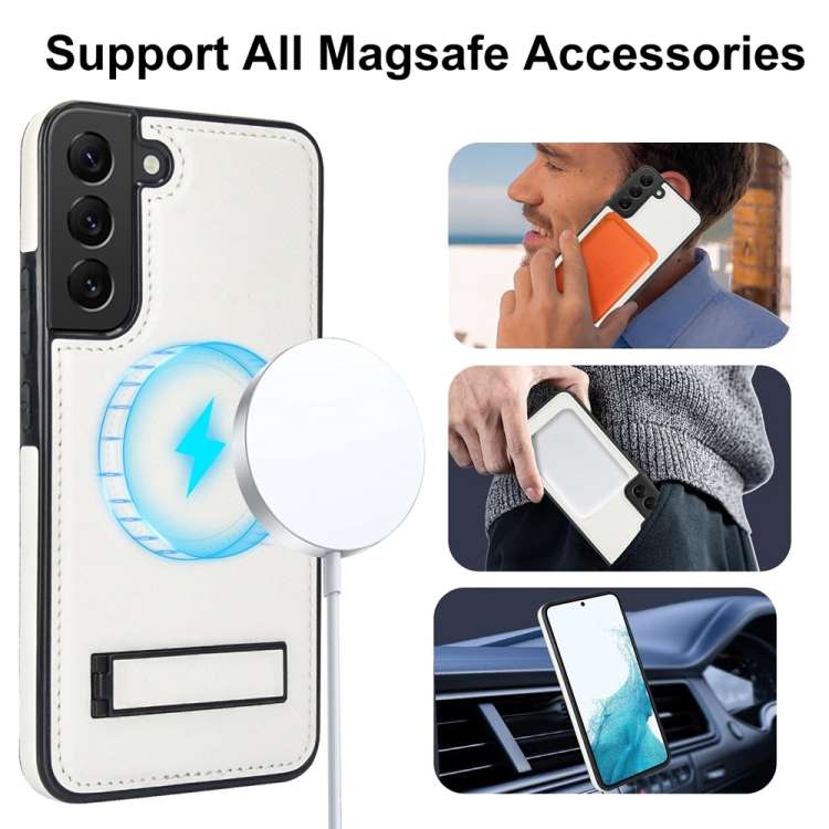 For Samsung Galaxy S22 5G Retro Leather Invisible Stand MagSafe Phone Case(White)