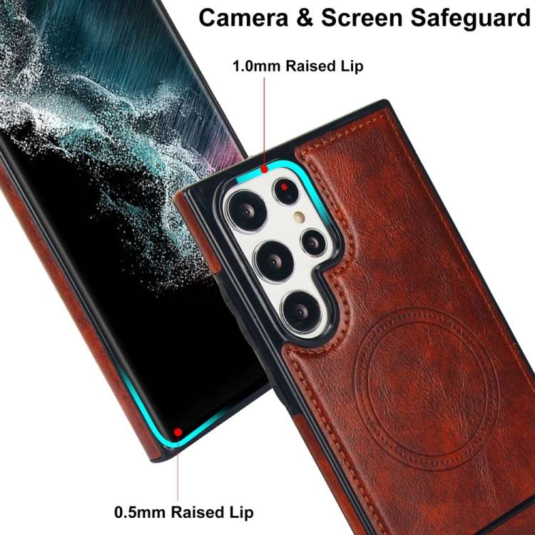 For Samsung Galaxy S22 Ultra 5G Retro Leather Invisible Stand MagSafe Phone Case(Brown)