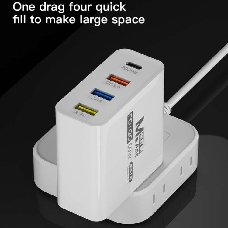 Ma-Ant 60W USB-C/Type-C+3 USB Multi-port Fast Charging Charger, Plug:EU Plug(Black)