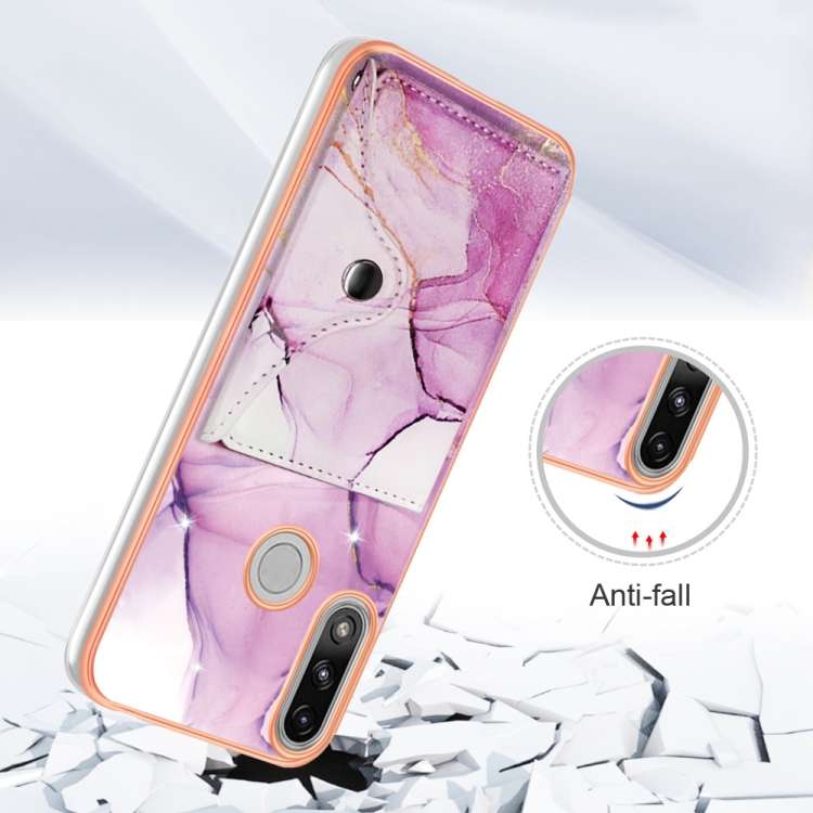 For Motorola Moto E7 Power / E7i Power Marble Pattern IMD Card Slot Phone Case(Pink Purple Gold)