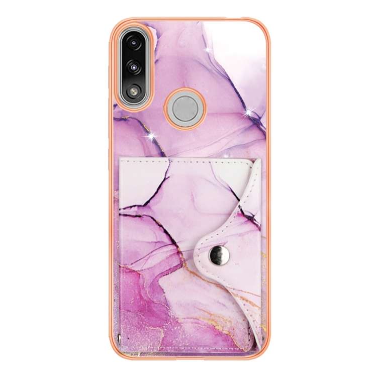 For Motorola Moto E7 Power / E7i Power Marble Pattern IMD Card Slot Phone Case(Pink Purple Gold)