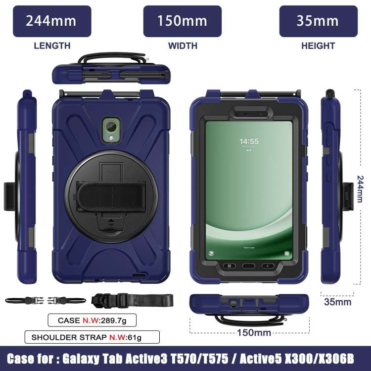 For Samsung Galaxy Tab Active5 X300 Rotary Grip Silicone Hybrid PC Tablet Case with Shoulder Strap(N